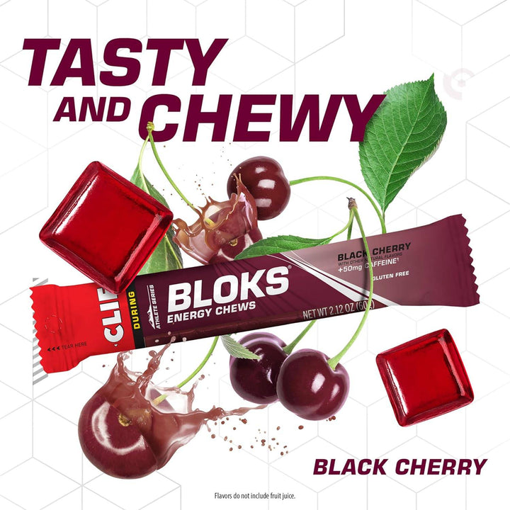 CLIF BLOKS - Black Cherry Flavor with Caffeine - Energy Chews