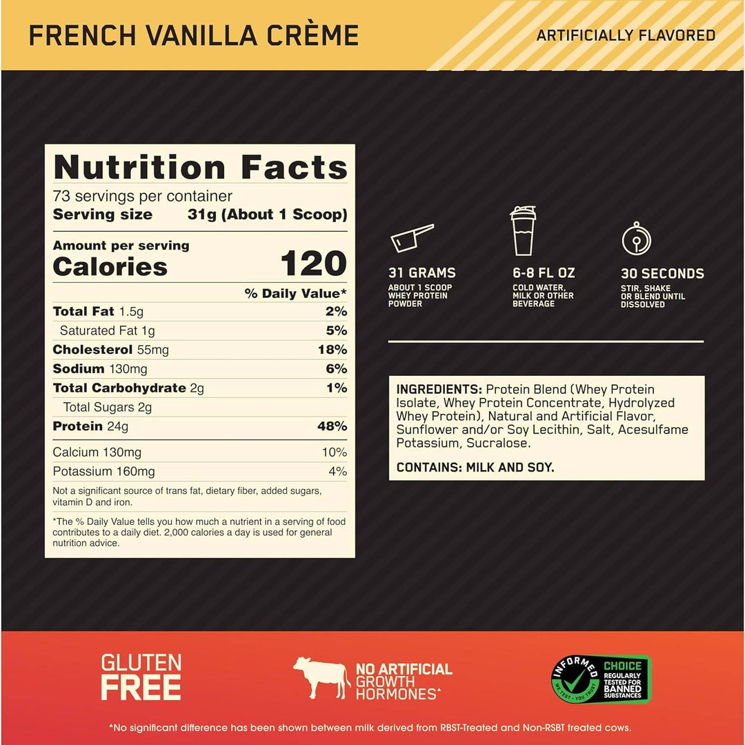 Optimum Nutrition Gold Standard 100% Whey Protein Powder, French Vanilla Creme